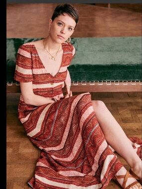 Sezane Holy midi Silk Blend Dress Boheme Color Size US 8